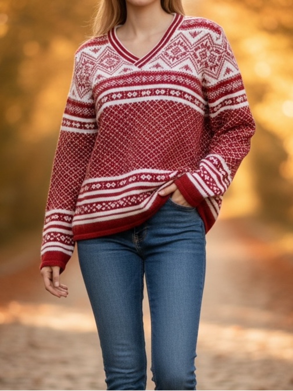 ST. JOHN’S BAY Women’s Red/White V-Neck Sweater (Size: L) - Picture 14 of 14